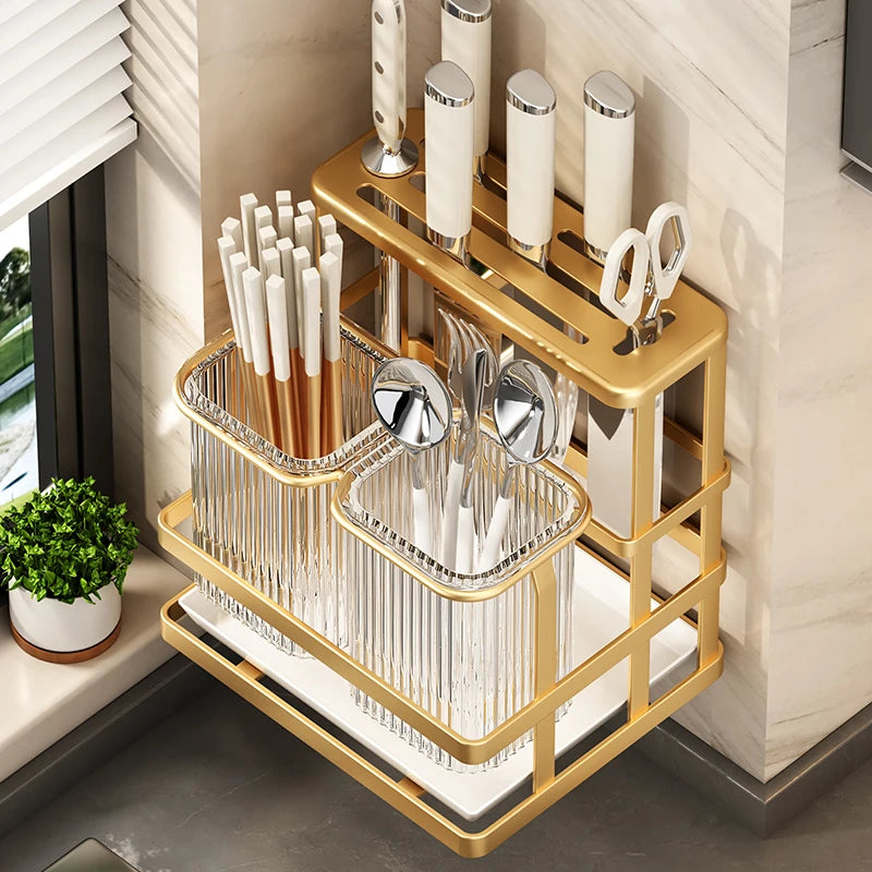Kitchen knife rack, chopstick holder, wall-mounted multifunctional countertop, cutting board, and tool storage rack