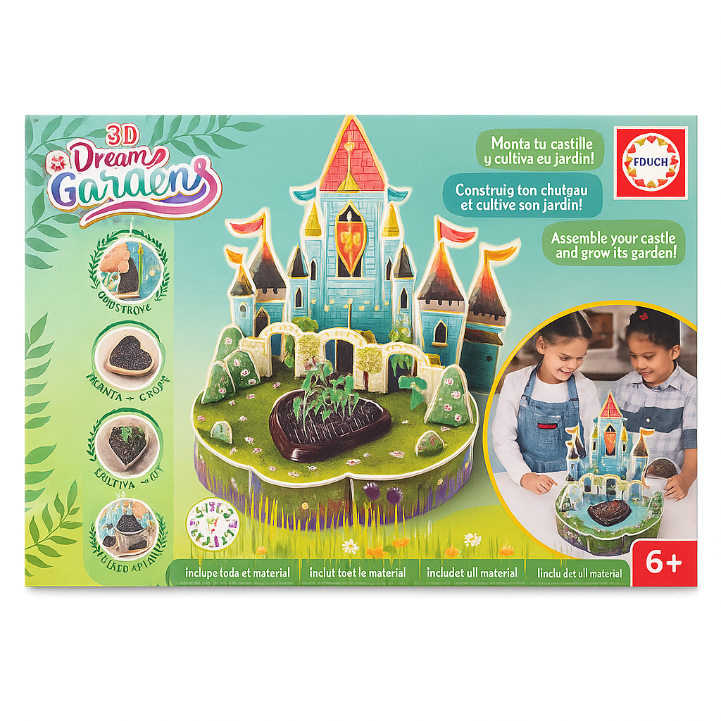 EDUCA 3D Dream Gardens Schloss – Bastelset mit echtem Garten zum Anpflanzen (ab 6 Jahren)