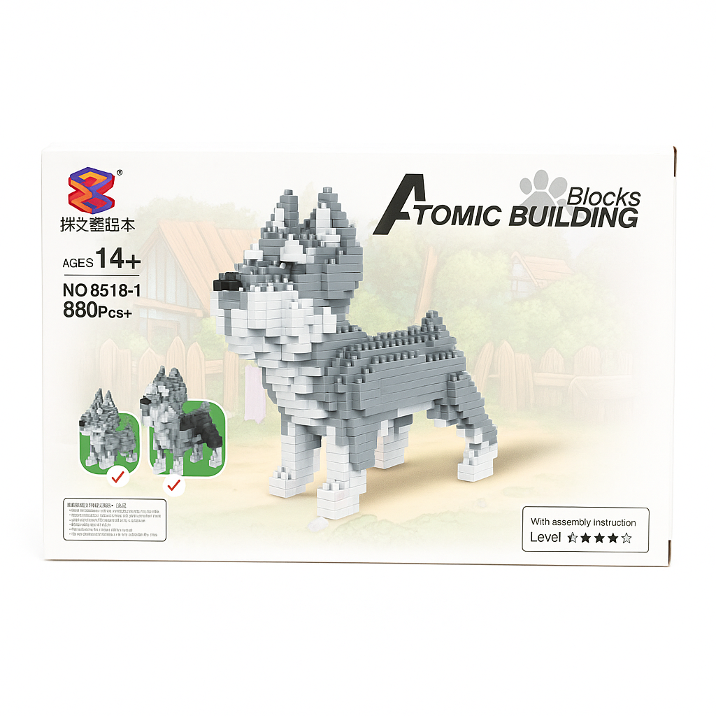 Atombausteine ​​– „Schnauzer“ Hund 880 Stück | 3D Mini-Bausteine ​​| Konstruktionsspielzeug für Kinder &amp; Erwachsene (Modell Nr. 6618-1)