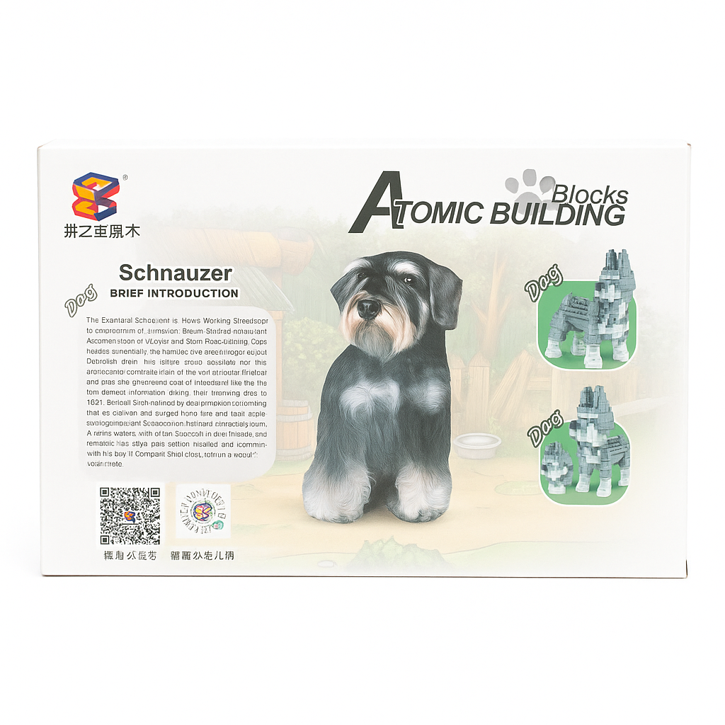 Atombausteine ​​– „Schnauzer“ Hund 880 Stück | 3D Mini-Bausteine ​​| Konstruktionsspielzeug für Kinder &amp; Erwachsene (Modell Nr. 6618-1)